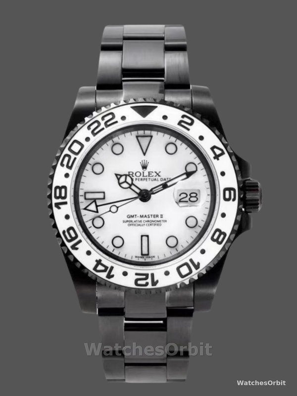 Rolex GMT Master II Black PVD/DLC Coated White Dial Stainless Steel 16710 Men's Watch