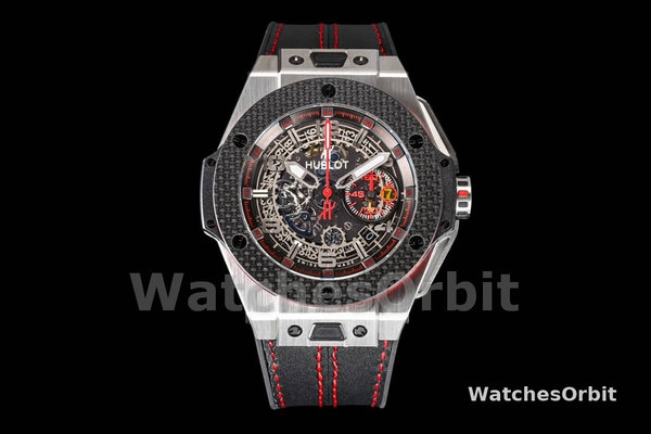 Mens Hublot Big Bang Unico Ferrari 45mm 401.NJ.0123.VR Black Skeleton Dial Replica Watch Image
