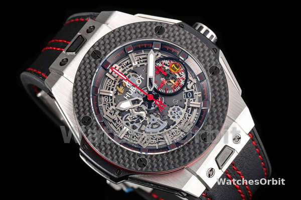 Mens Hublot Big Bang Unico Ferrari 45mm 401.NJ.0123.VR Black Skeleton Dial Replica Watch Image