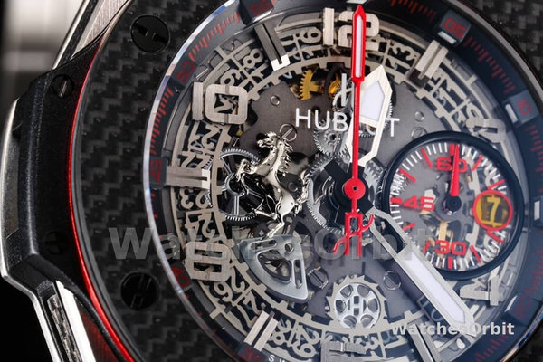Mens Hublot Big Bang Unico Ferrari 45mm 401.NJ.0123.VR Black Skeleton Dial Replica Watch Image