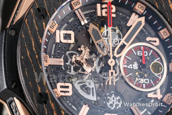 Mens Hublot Big Bang Unico Ferrari 45mm 401.NJ.0123.VR Black Skeleton Dial Replica Watch Image