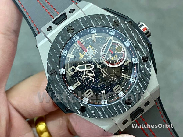 Mens Hublot Big Bang Unico Ferrari 45mm 401.NJ.0123.VR Black Skeleton Dial Replica Watch Image