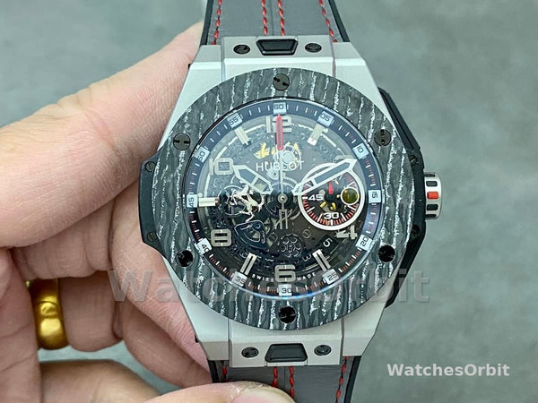 Mens Hublot Big Bang Unico Ferrari 45mm 401.NJ.0123.VR Black Skeleton Dial Replica Watch Image