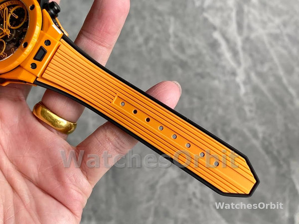 Mens Hublot Big Bang Unico Orange Ceramic 42MM 441.CU.5910.RX Skeleton Replica Image