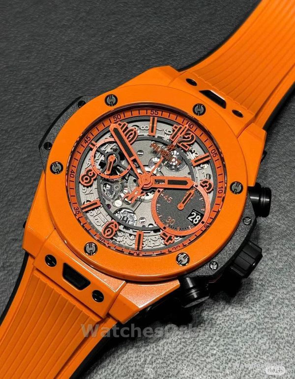 Mens Hublot Big Bang Unico Orange Ceramic 42MM 441.CU.5910.RX Skeleton Replica Image