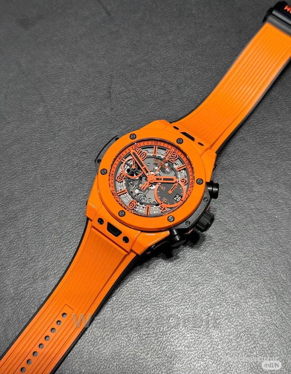 Mens Hublot Big Bang Unico Orange Ceramic 42MM 441.CU.5910.RX Skeleton Replica Image