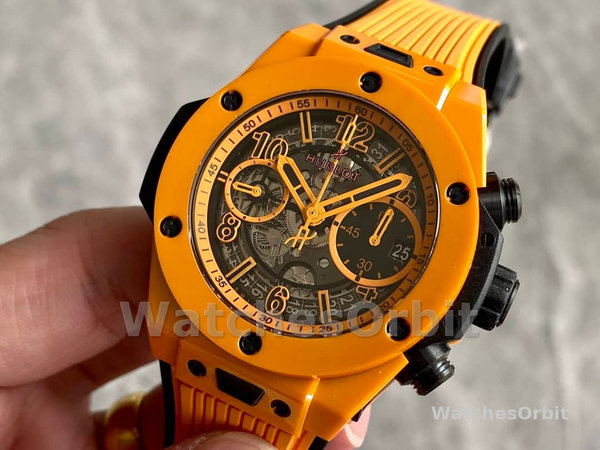 Mens Hublot Big Bang Unico Orange Ceramic 42MM 441.CU.5910.RX Skeleton Replica Image
