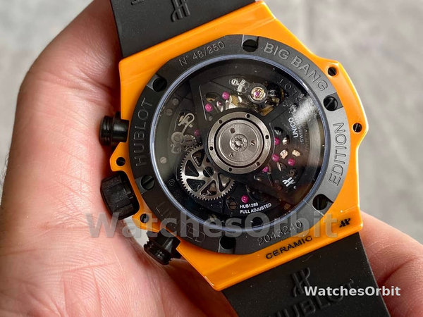 Mens Hublot Big Bang Unico Orange Ceramic 42MM 441.CU.5910.RX Skeleton Replica Image