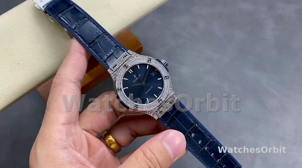 Replica Heren Hublot Classic Fusion Diamond Automatic 511.NX.7170.LR Blauwe wijzerplaat