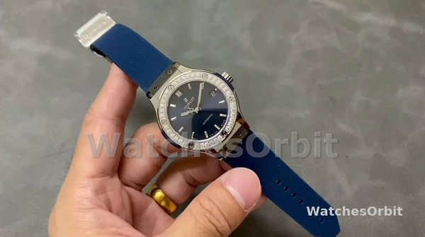 Women's Hublot Classic Fusion Titanium with Blue Diamonds 565.NX.7170.RX.1204 Blue Dial