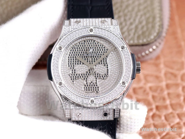 Men's Hublot Classic Fusion Skull Titanium Full Pave 511.NX.9000.LR.1704.SKULL 45mm Black / Diamonds