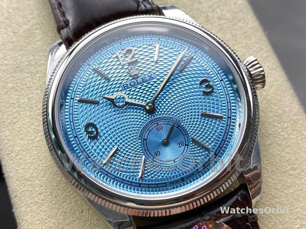 Rolex 1908 52506 0002 Ice Blue Dial Brown Leather Strap 39 mm Replica Watch