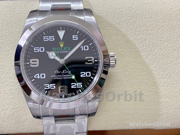 Replica Rolex Air-King 40 mm Uomo-116900-Acciaio inossidabile-Calendario arabo nero Blu