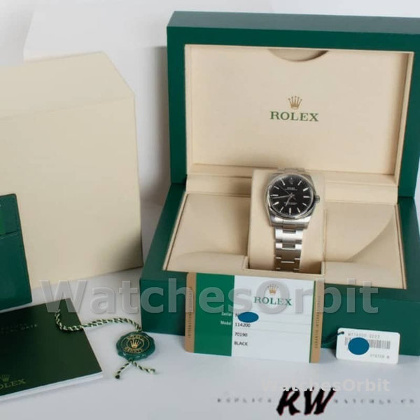 Replica Rolex Oyster Perpetual Air-King-114200, 34 mm, quadrante nero, Unisex Nero