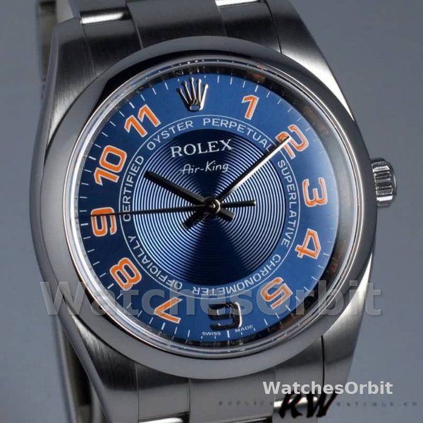 Replica Rolex Oyster Perpetual Air-King-114200 unisex, 34 mm, quadrante blu concentrico, blu concentrico unisex