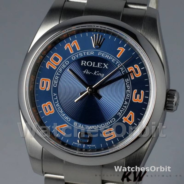 Replica Rolex Oyster Perpetual Air-King-114200 unisex, 34 mm, quadrante blu concentrico, blu concentrico unisex