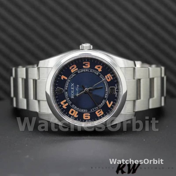 Replica Rolex Oyster Perpetual Air-King-114200 unisex, 34 mm, quadrante blu concentrico, blu concentrico unisex
