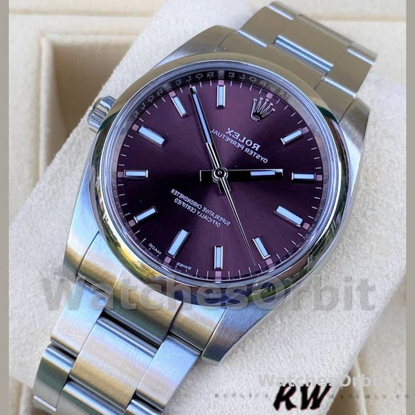 Replica Rolex Oyster Perpetual Air-King 114200-34mm unisex, quadrante rosso uva, rosso uva unisex