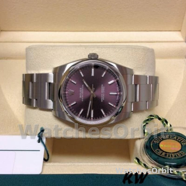 Replica Rolex Oyster Perpetual Air-King 114200-34mm unisex, quadrante rosso uva, rosso uva unisex