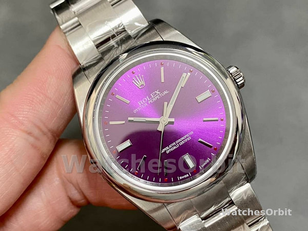 Replica Rolex Oyster Perpetual Air-King 114200-34mm unisex, quadrante rosso uva, rosso uva unisex