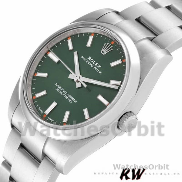 Replica Rolex Oyster Perpetual Air-King 114200-34mm, quadrante verde oliva, Unisex Verde Oliva