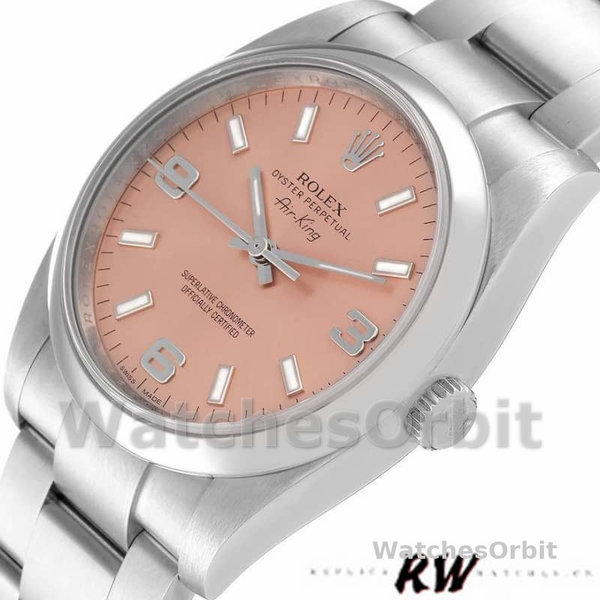 Replica Rolex Oyster Perpetual Air-King 114200-34mm, Quadrante Salmone, Unisex Salmone