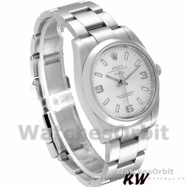 Replica Rolex Oyster Perpetual Air-King-114200 unisex, 34 mm, quadrante arabo argento, argento unisex