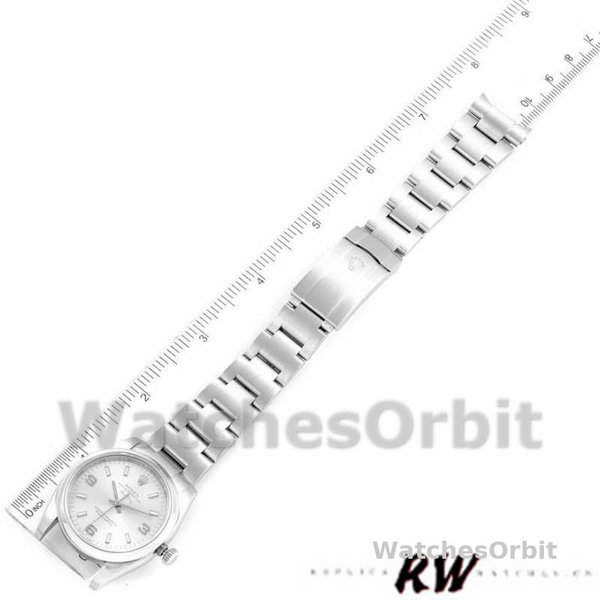 Replica Rolex Oyster Perpetual Air-King-114200 unisex, 34 mm, quadrante arabo argento, argento unisex