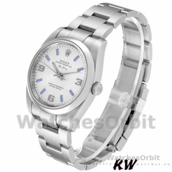 Replica Rolex Oyster Perpetual Air-King-114200 unisex, 34 mm, quadrante argento, unisex argento