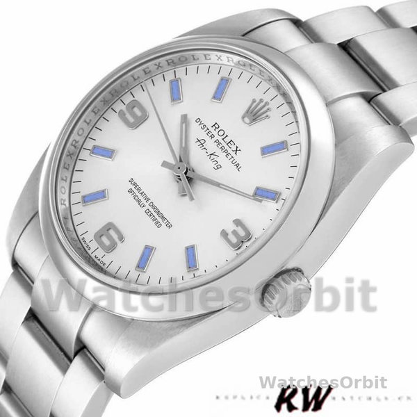 Replica Rolex Oyster Perpetual Air-King-114200 unisex, 34 mm, quadrante argento, unisex argento