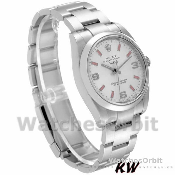 Replica Rolex Oyster Perpetual Air-King-114200 unisex, 34 mm, quadrante argento, pipistrello rosa, argento unisex