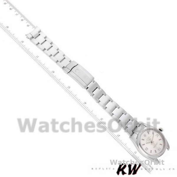 Replica Rolex Oyster Perpetual Air-King-114200 unisex, 34 mm, quadrante argento, pipistrello rosa, argento unisex