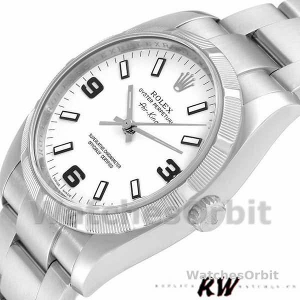 Replica Rolex Oyster Perpetual Air-King-114210 unisex, 34 mm, quadrante bianco, Unisex Bianco
