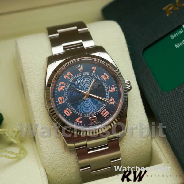 Replica Rolex Oyster Perpetual Air-King 34mm Unisex-114234-Blauwe wijzerplaat-Roestvrij staal Oyster Blue