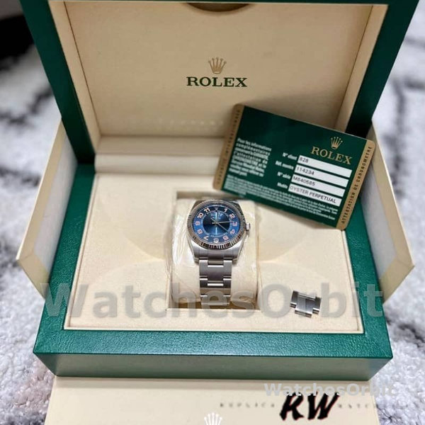 Unisexs Rolex Oyster Perpetual Air-King 34mm Unisex-114234-Blue Dial-Stainless Steel Oyster Blue Replica Image