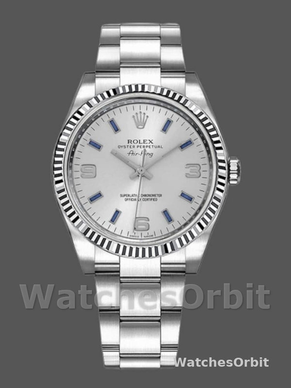 Rolex Oyster Perpetual Air-King 114234 Blue Hour Markers Silver Dial 34mm Unisex replica watch