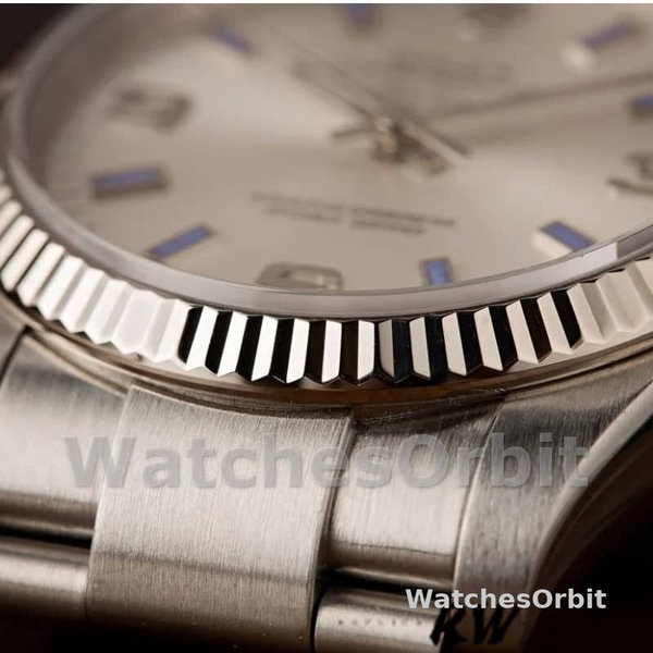 Unisexs Rolex Oyster Perpetual Air-King 34mm Unisex-114234-Blue Hour Markers-Silver Dial Silver Replica Image