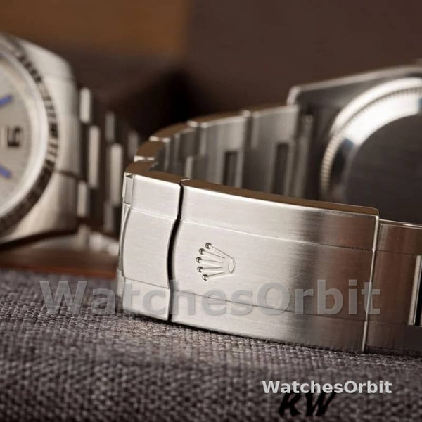 Unisexs Rolex Oyster Perpetual Air-King 34mm Unisex-114234-Blue Hour Markers-Silver Dial Silver Replica Image