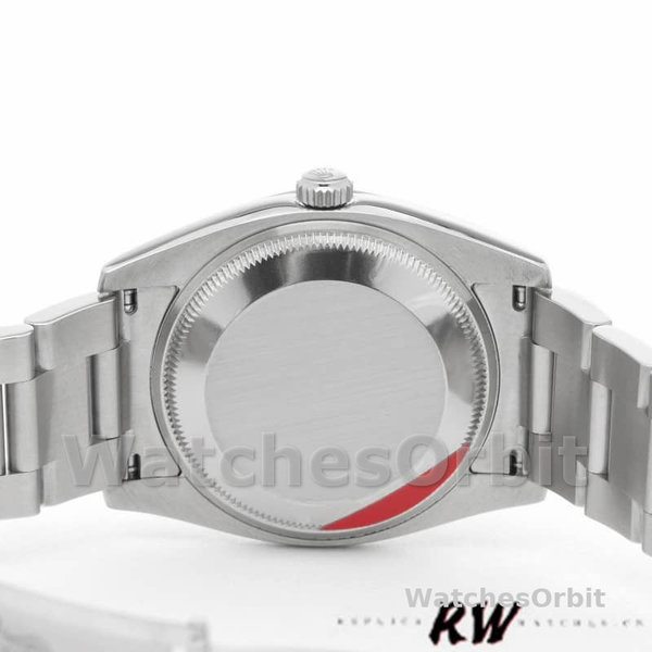 Unisexs Rolex Oyster Perpetual Air-King 34mm Unisex-114234-Blue Hour Markers-Silver Dial Silver Replica Image