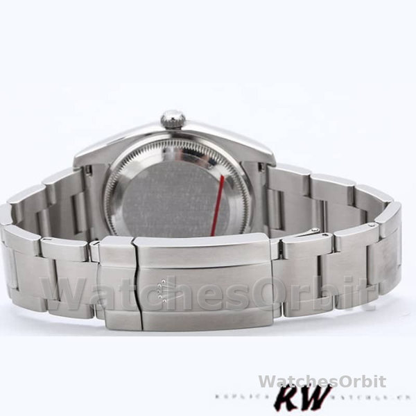 Replica Rolex Oyster Perpetual Air-King-114234 unisex, 34 mm, quadrante arancione argento arabo, argento unisex