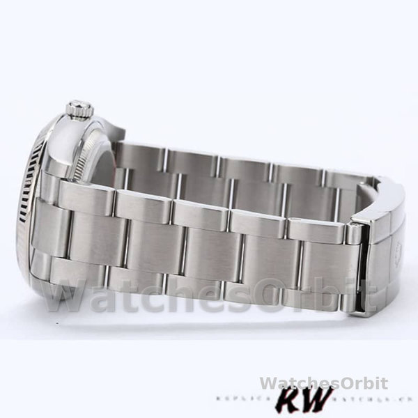 Replica Rolex Oyster Perpetual Air-King-114234 unisex, 34 mm, quadrante arancione argento arabo, argento unisex