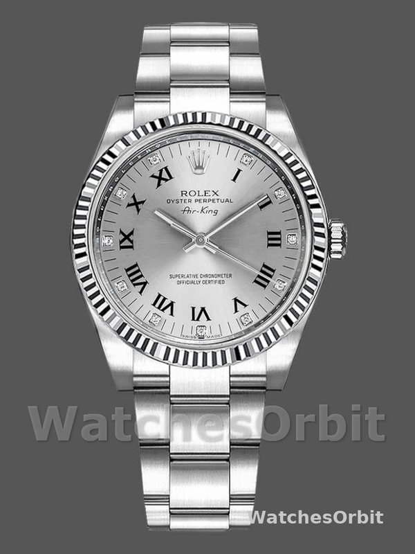Rolex Oyster Perpetual Air-King 114234 Silver Roman Diamond Dial 41mm Replica Watch
