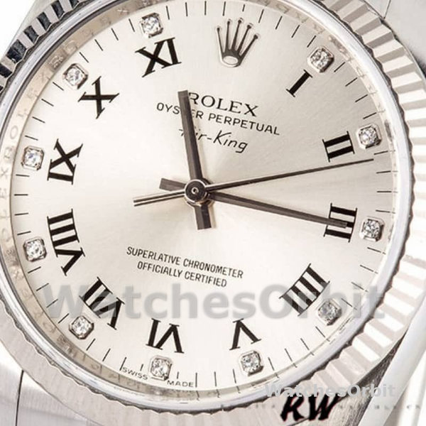 Replica Heren Rolex Oyster Perpetual Air-King-114234, 41mm, Zilveren Romeinse Diamanten Wijzerplaat