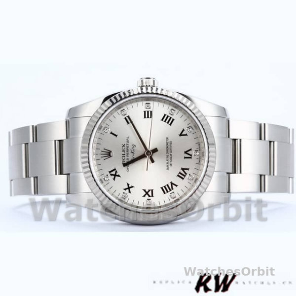 Replica Rolex Oyster Perpetual Air-King-114234 da uomo, 41 mm, quadrante argentato con diamanti romani, argento