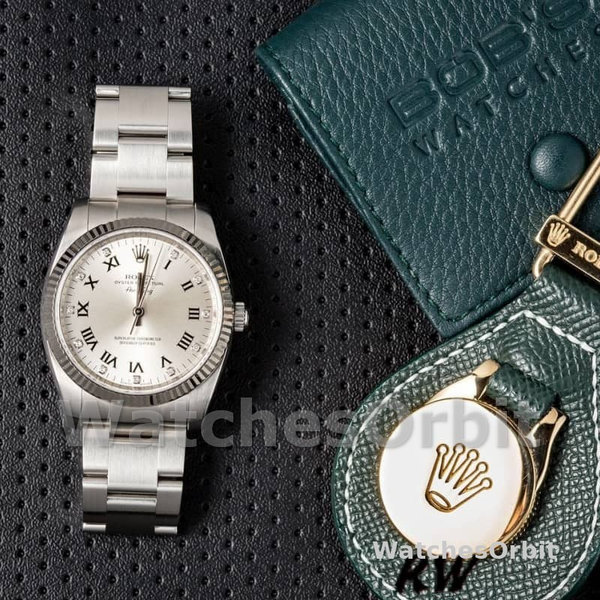 Replica Rolex Oyster Perpetual Air-King-114234 da uomo, 41 mm, quadrante argentato con diamanti romani, argento