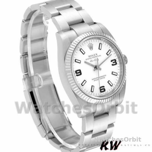 Replica Rolex Oyster Perpetual Air-King-114234 unisex, 34 mm, quadrante bianco arabo, unisex bianco