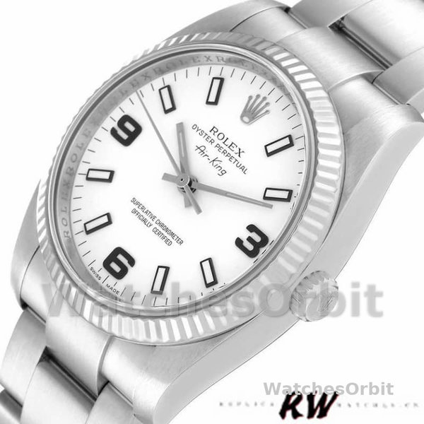 Replica Rolex Oyster Perpetual Air-King-114234 unisex, 34 mm, quadrante bianco arabo, unisex bianco