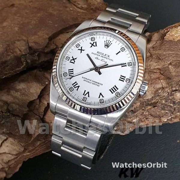Replica Rolex Oyster Perpetual Air-King 34mm Unisex-114234-White Diamond Dial Wit Diamant