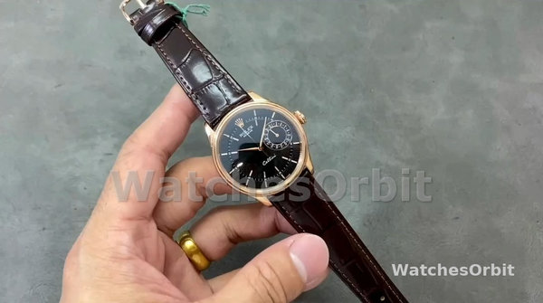Replica Rolex Cellini Date 39mm Heren-50515-Bruin Leer-Zwarte Index Wijzerplaat Zwart
