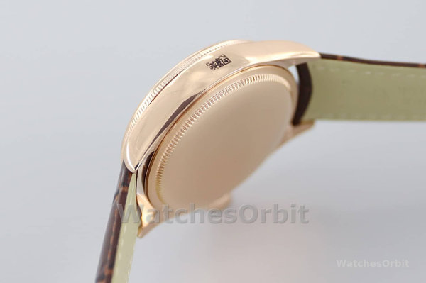 Replica Rolex Cellini Date 39mm Heren-50515-Bruin Leer-Zwarte Index Wijzerplaat Zwart